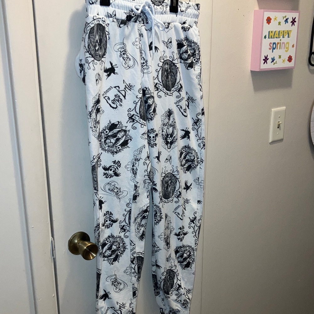Disney Black & White Corpse Bride Jogger Pants Small